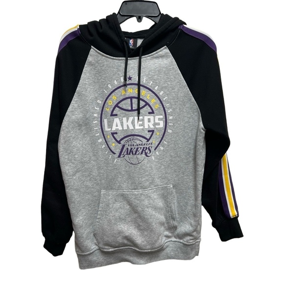 Los Angeles Lakers NBA Small Colorblock Hoodie Gray Black Purple Yellow - Picture 7 of 7